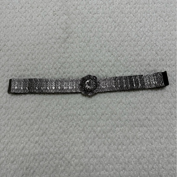 Vintage Silver Tone Metal Stretch Elastic Belt With Rose Buckle Women’s main image 8